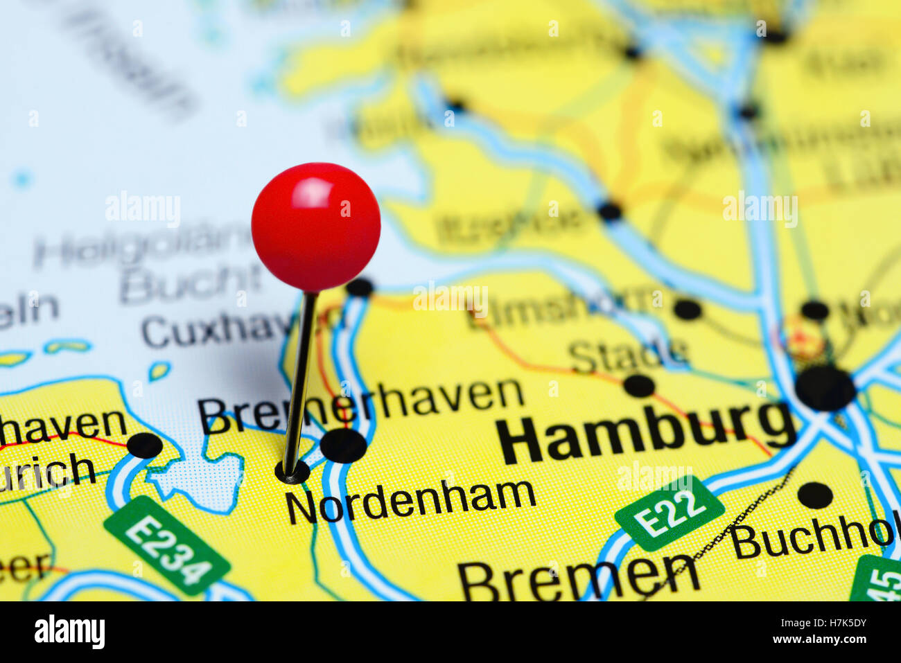 Nordenham pinned on a map of Germany Stock Photo