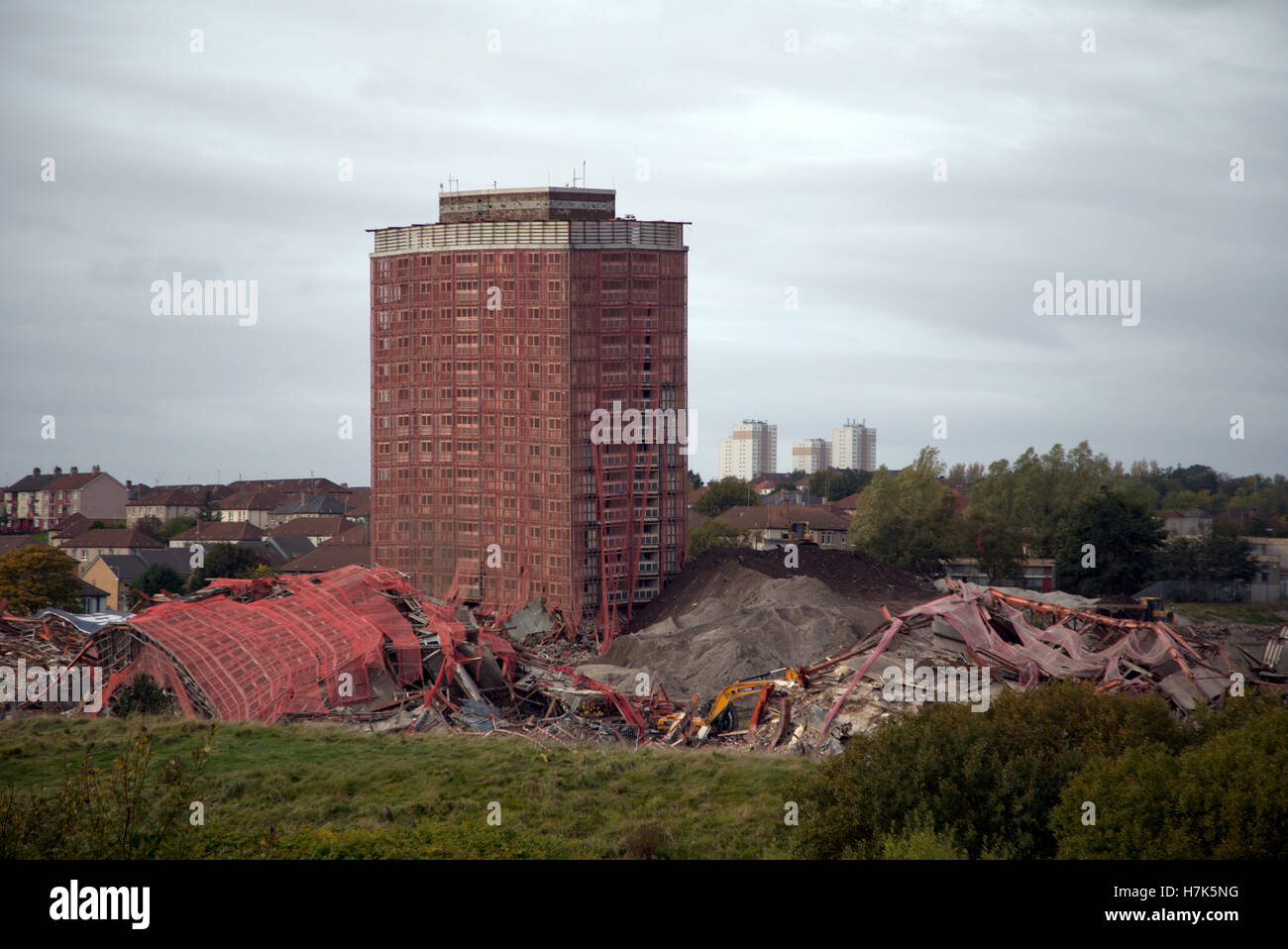 Red Road Flats Glasgow demolition of the highest flats in Europe Stock Photo