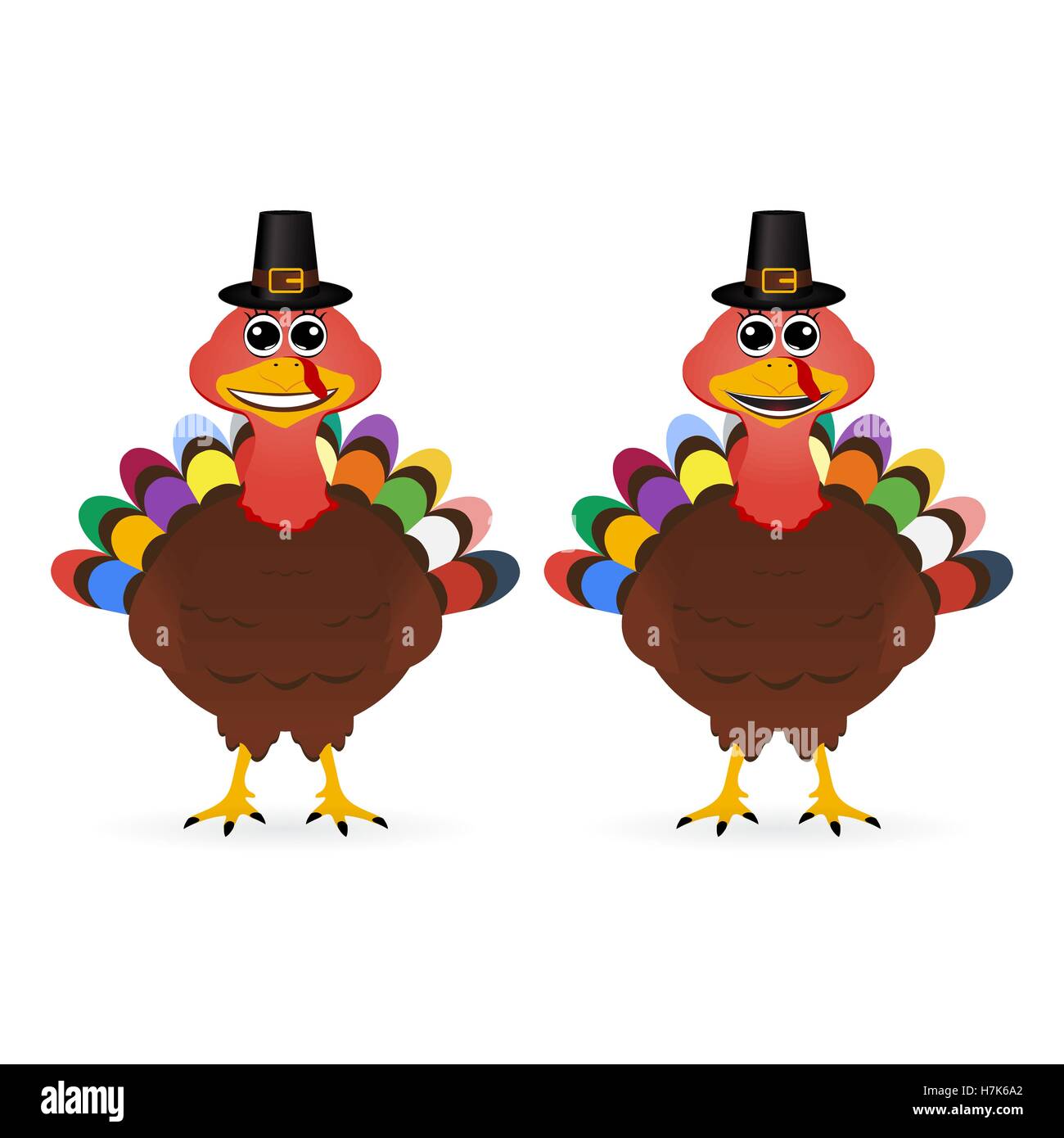 Two funny smiling turkey on Thanksgiving Day Stock Vector