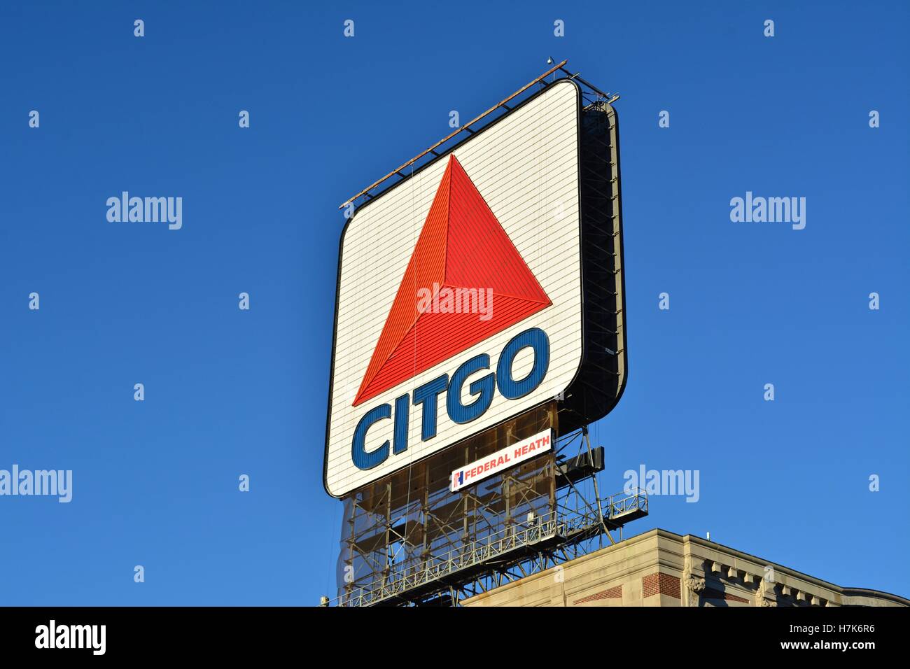 The iconic CITGO sign in Kenmore Square in Boston's Fenway neighborhood. Stock Photo