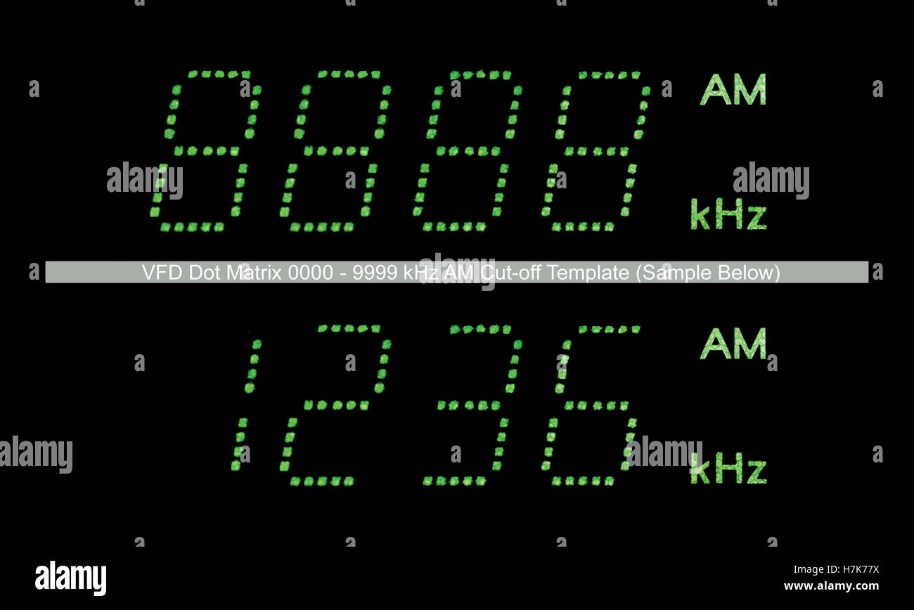 VFD Dot Matrix AM Radio Display Macro, Green Stock Photo