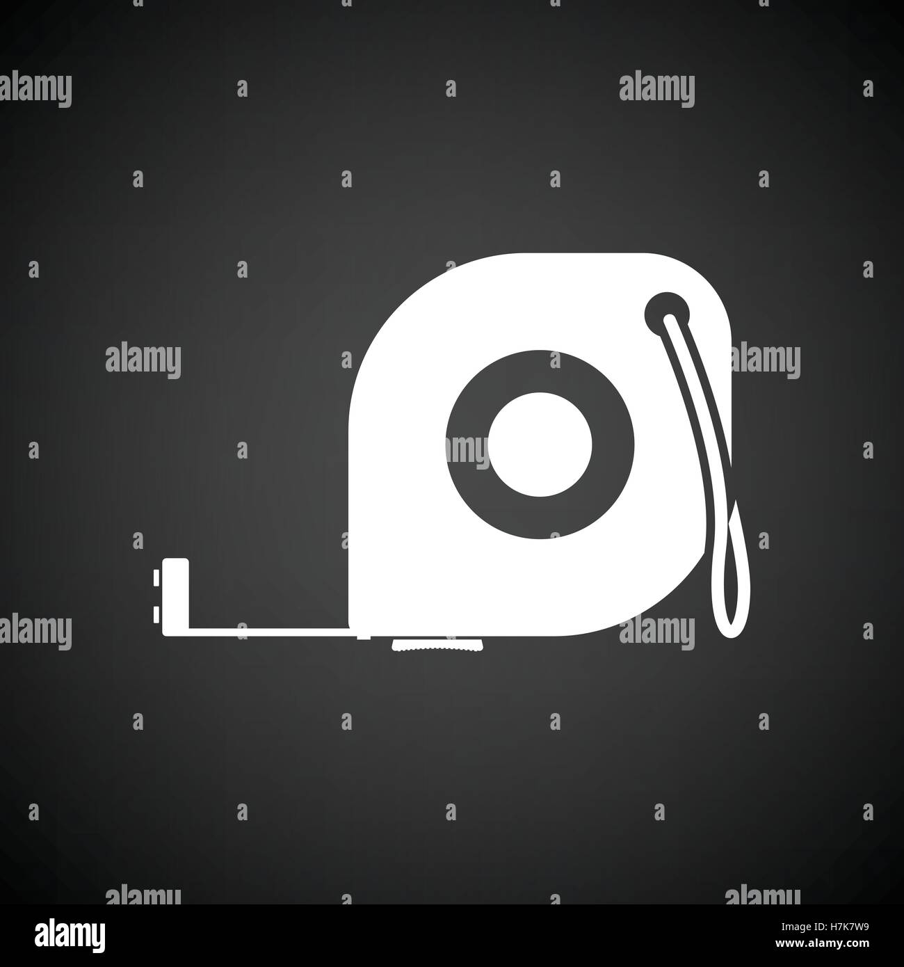 Icon of constriction tape measure. Black background with white. Vector illustration. Stock Vector