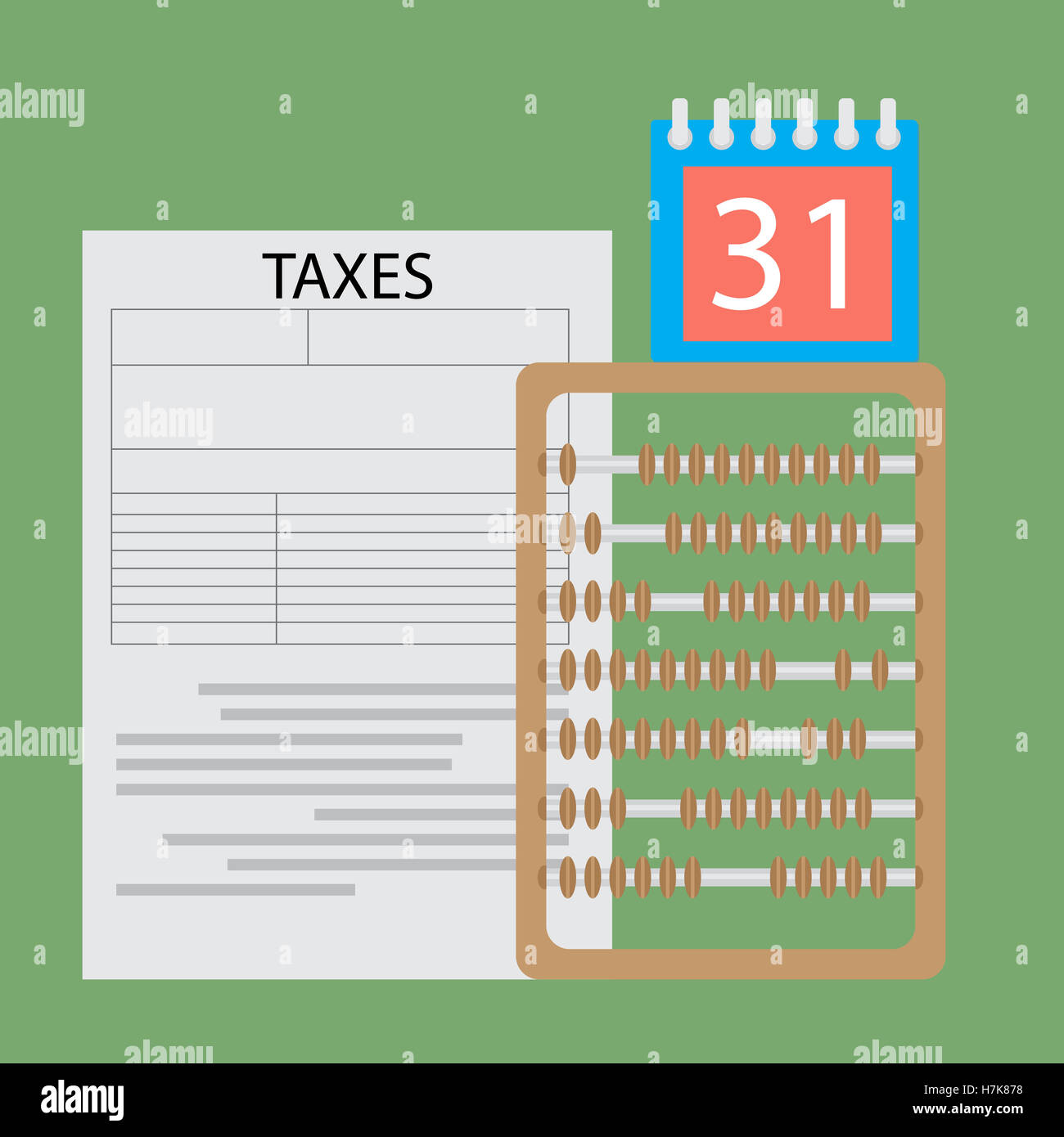 Tax day flat concept. Tax forms, finance account, bookkeeping and business, accounting icon calculator, audit money and accounti Stock Photo