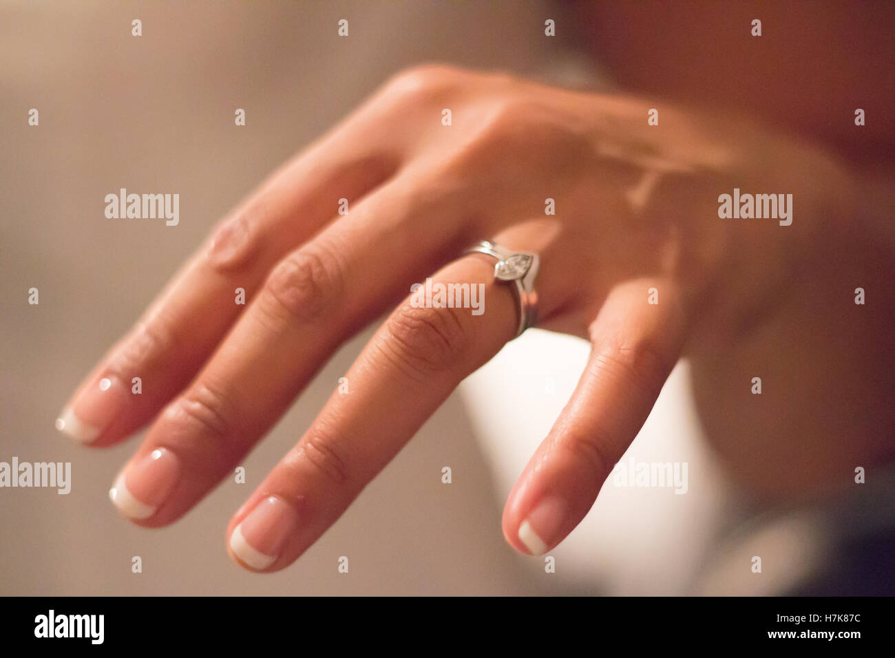 Bride shows diamond wedding ring Stock Photo