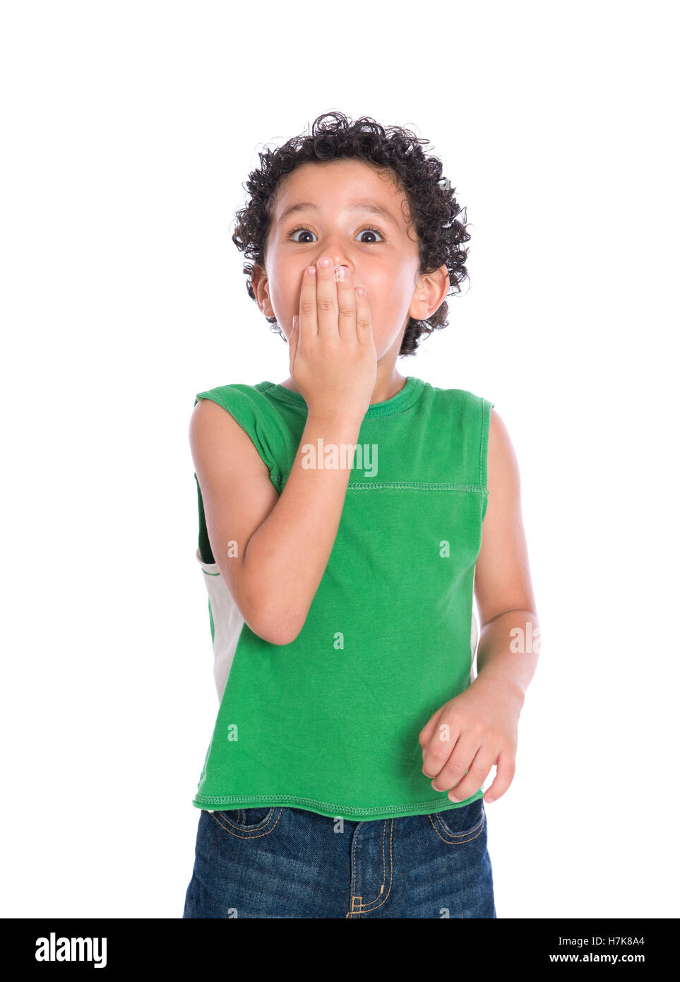 Socked Little Active Boy Isolated on White Background Stock Photo - Alamy