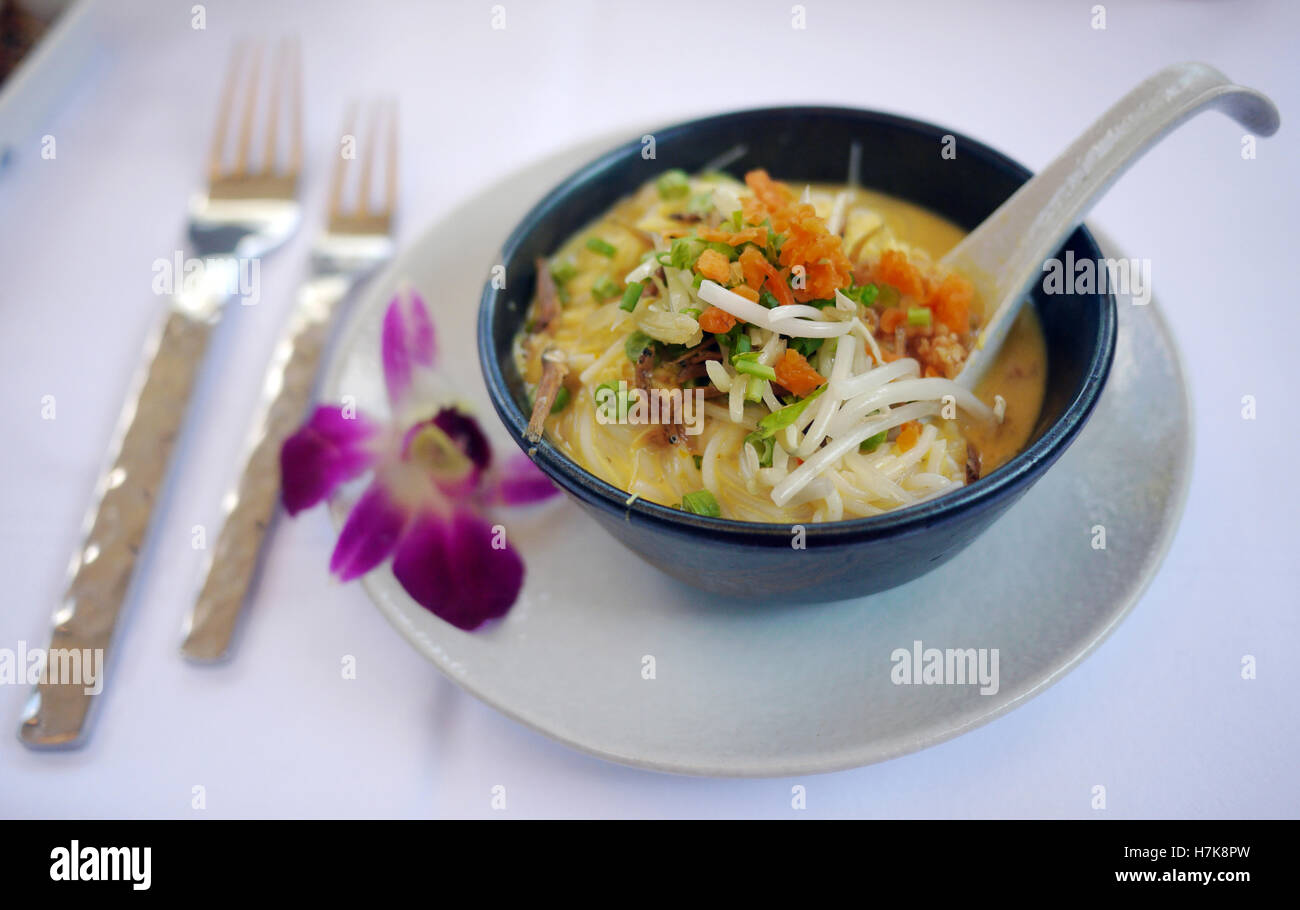The Best Thai Dishes, Rice Noodles in traditional Tom Yum Soup Stock