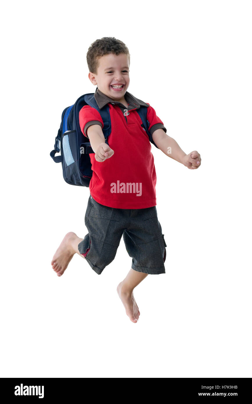 Young Happy Jumping Schoolboy Isolated on White Background Stock Photo ...