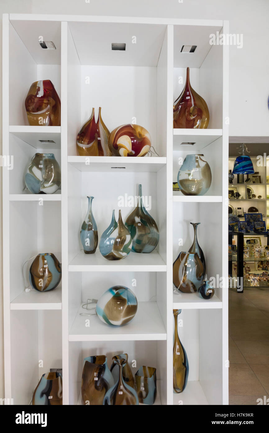 Mdina, old walled city - art glass works products, Mdina Glass Stock Photo