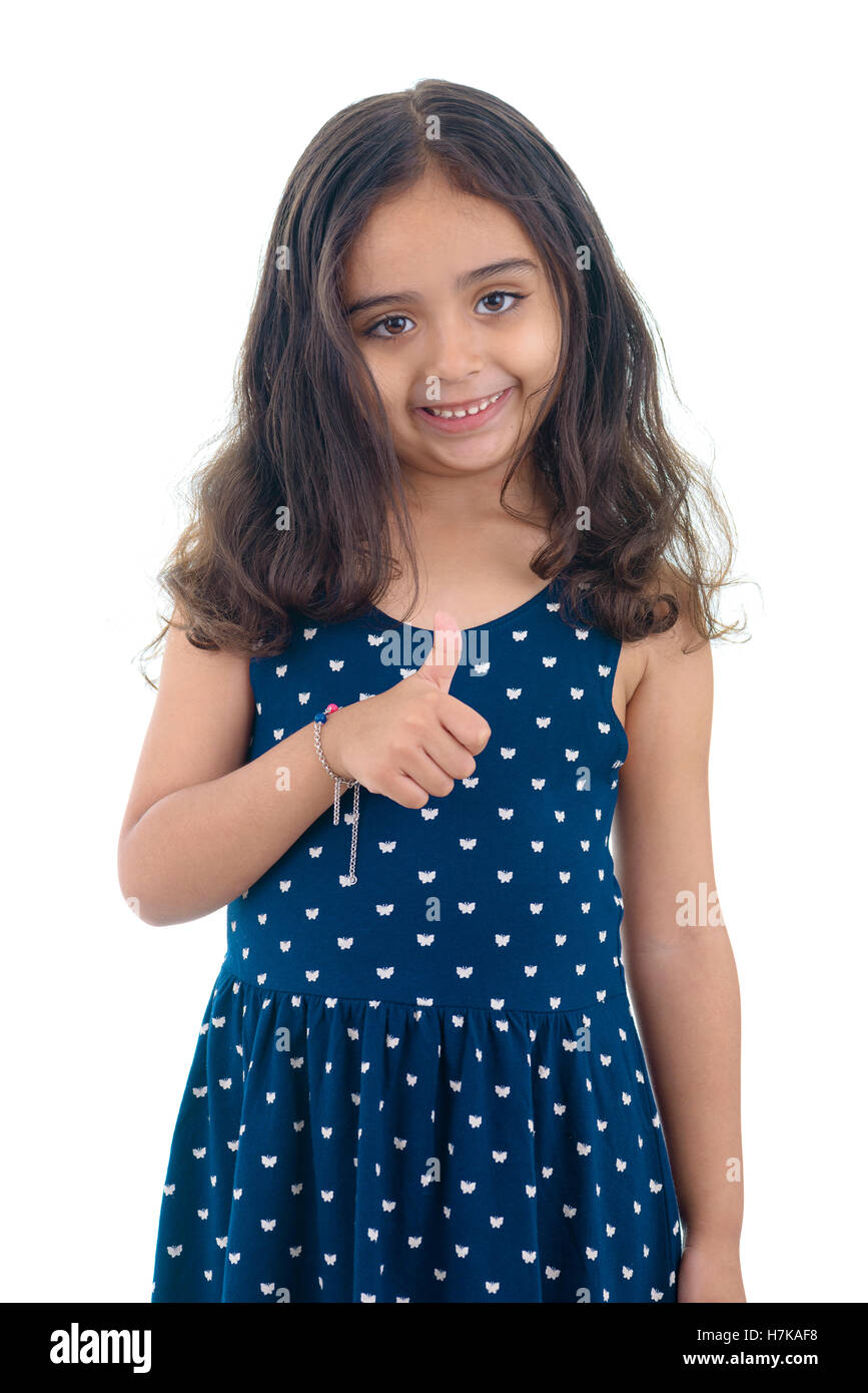 Thumb Up Little Happy Girl Isolated on White Background Stock Photo - Alamy