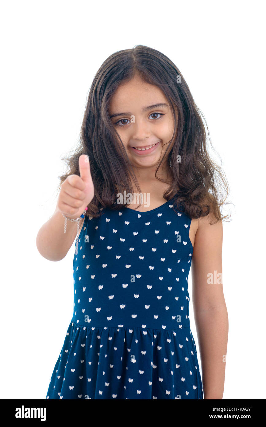 Thumb Up Happy Girl Isolated on White Background Stock Photo - Alamy