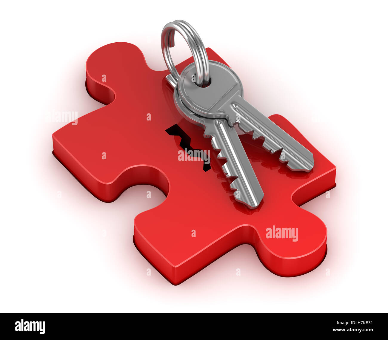 Red puzzle piece and key , This is a 3d rendered computer generated ...