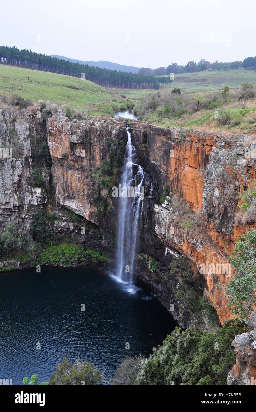 South Africa, Mpumalanga: aerial view of the Mac Mac Falls, a 65 meters high waterfall in the Mac Mac River, a declared National Monument Stock Photo