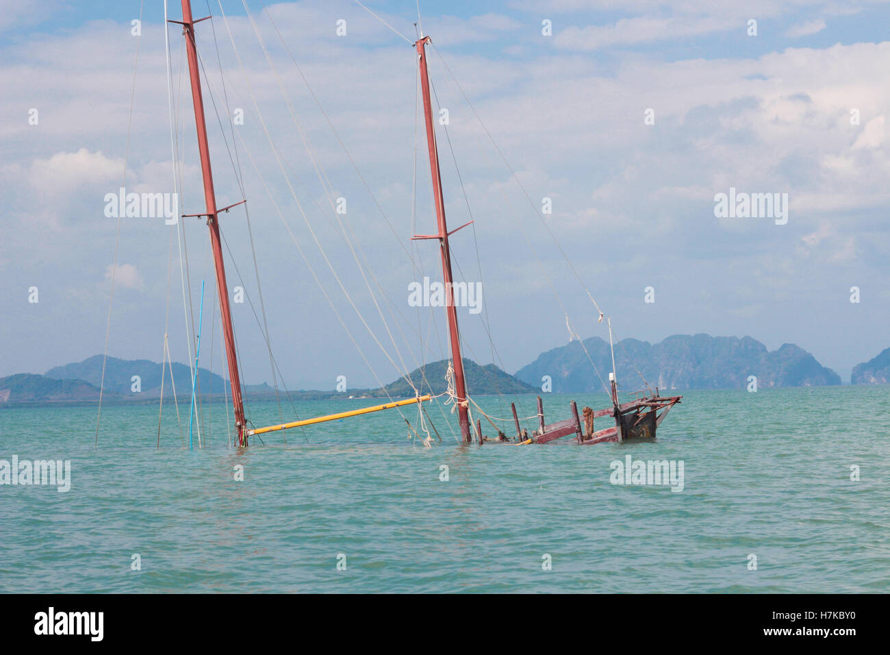 Sunken ship of the coast of Thailand Stock Photo