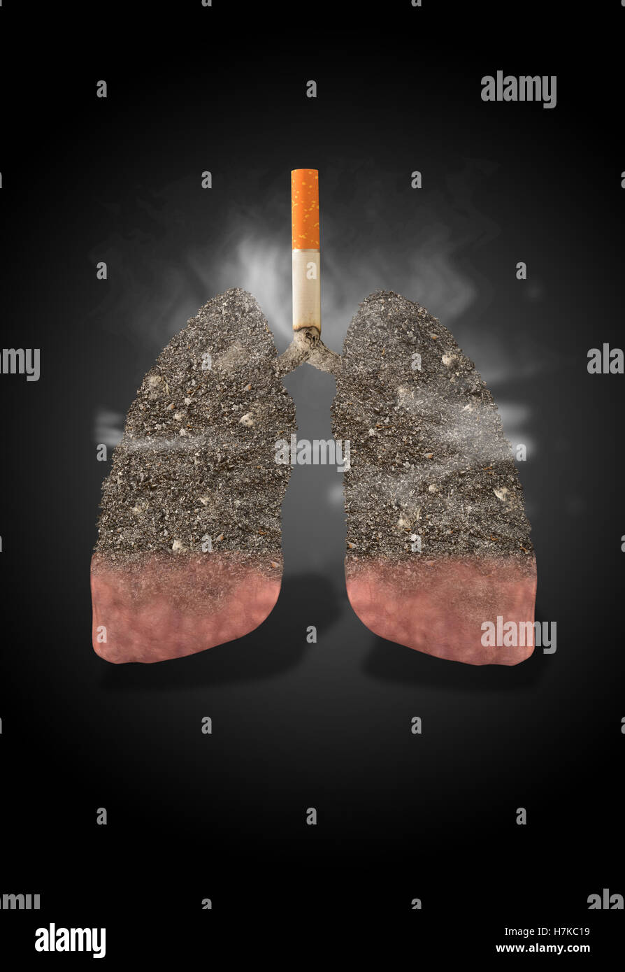 Cigarette, lungs full of ash, concept Stock Photo