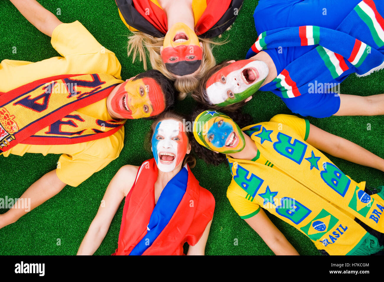 Soccer fans of different nations, soccer ball Stock Photo Alamy