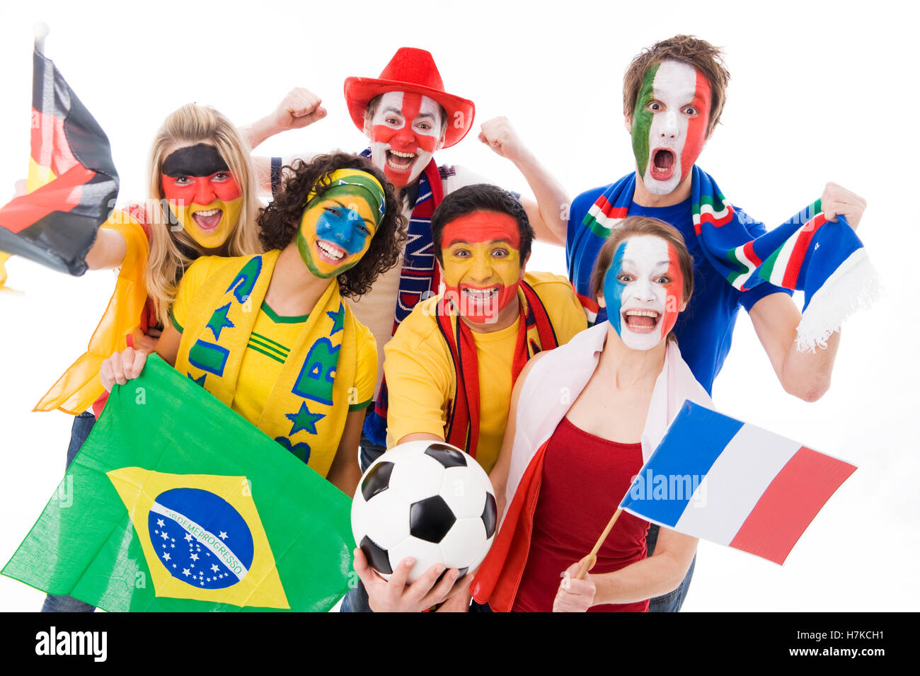Soccer fans of different nations, soccer ball Stock Photo Alamy