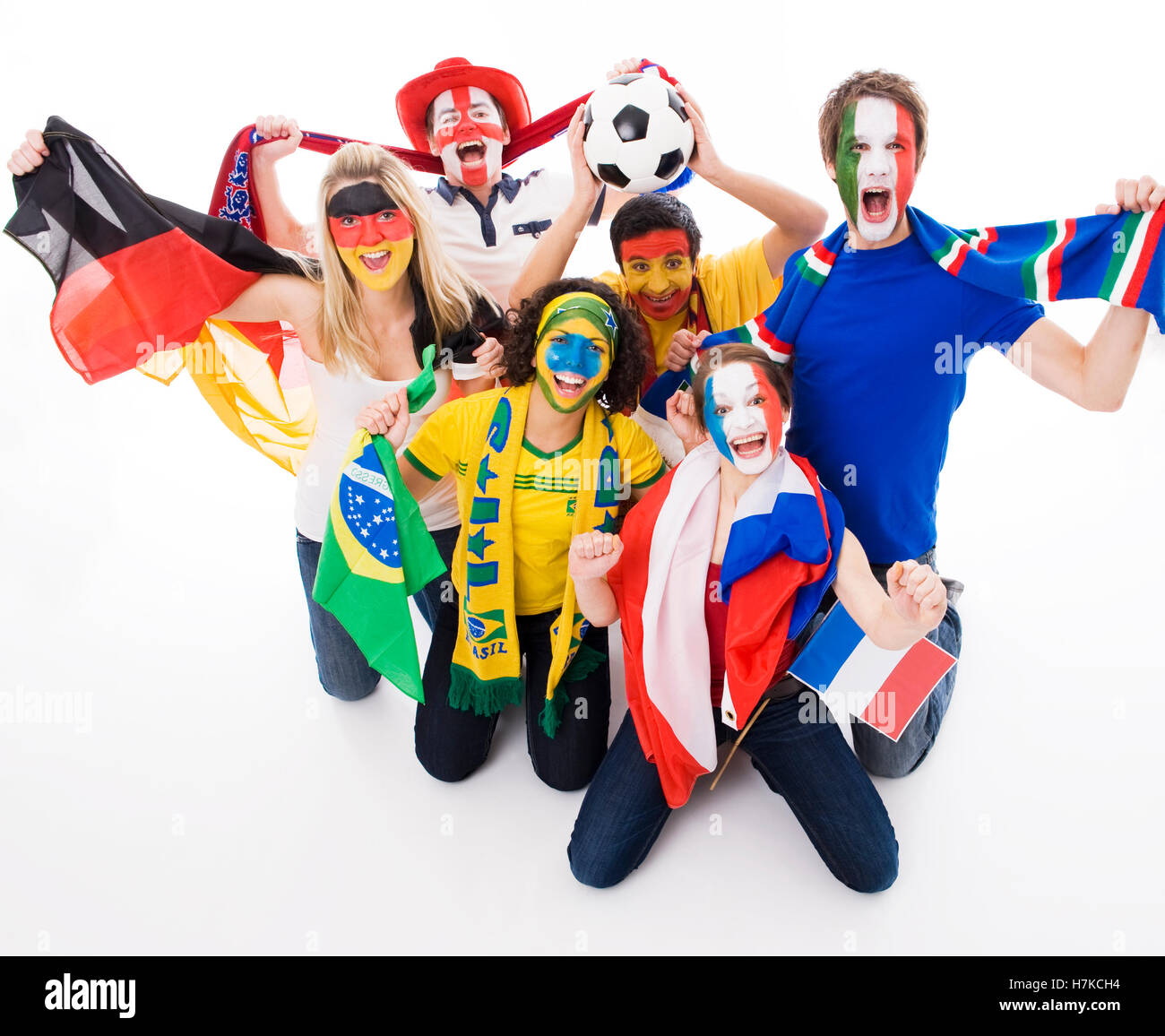 Soccer fans of different nations, soccer ball Stock Photo Alamy