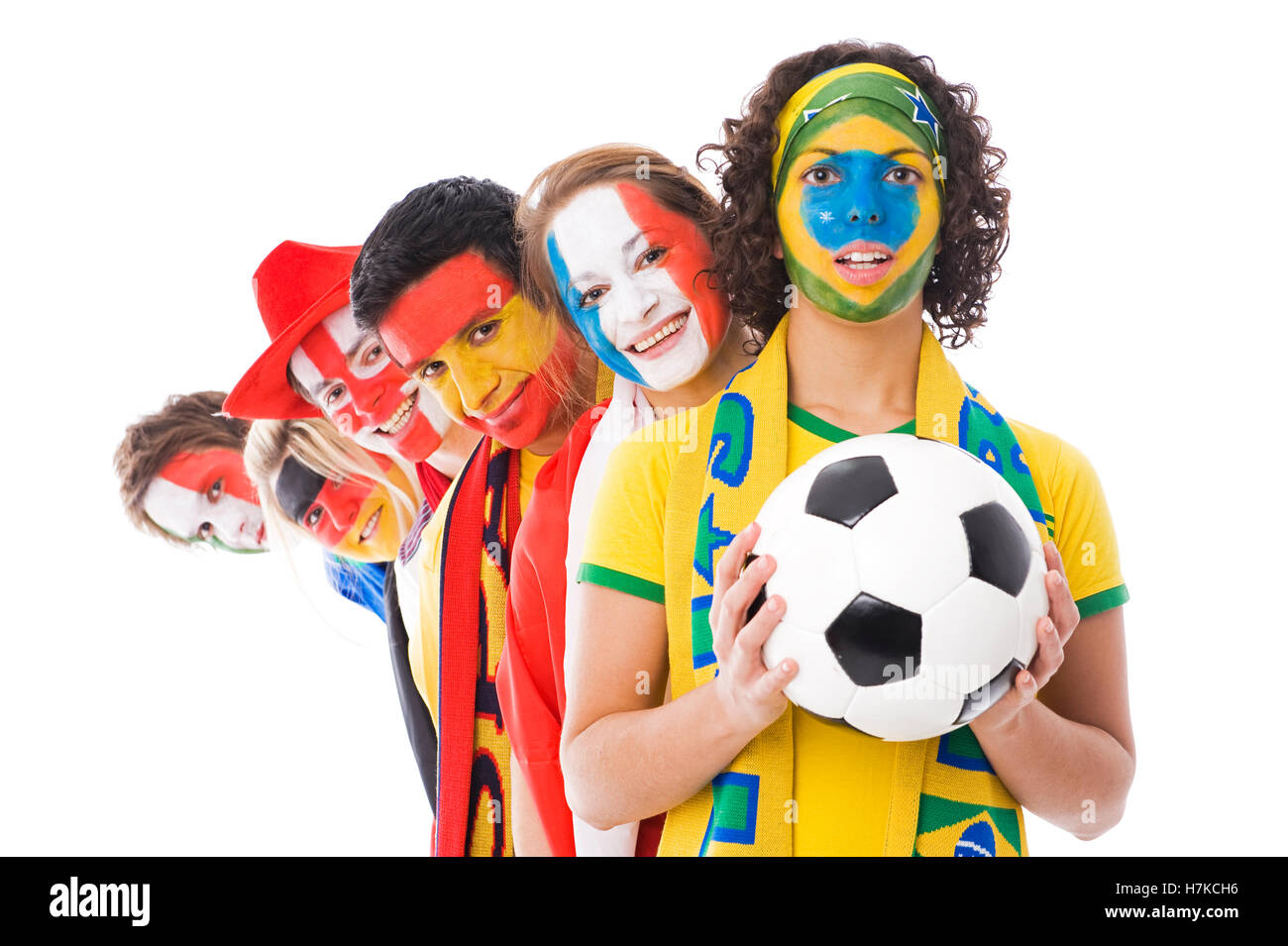 Soccer fans of different nations, soccer ball Stock Photo Alamy