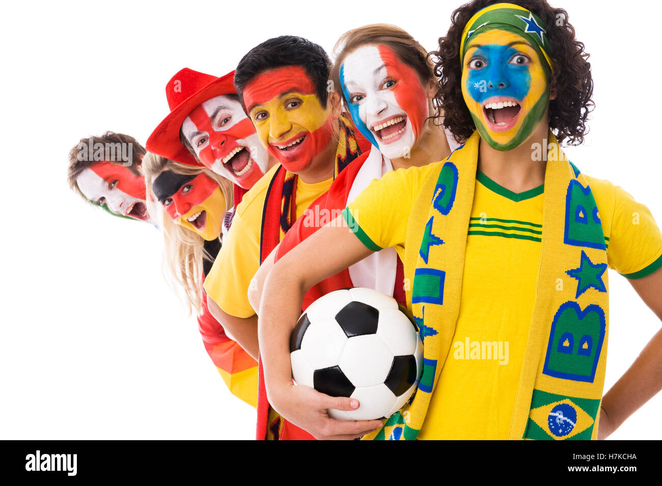 Soccer fans of different nations, soccer ball Stock Photo Alamy