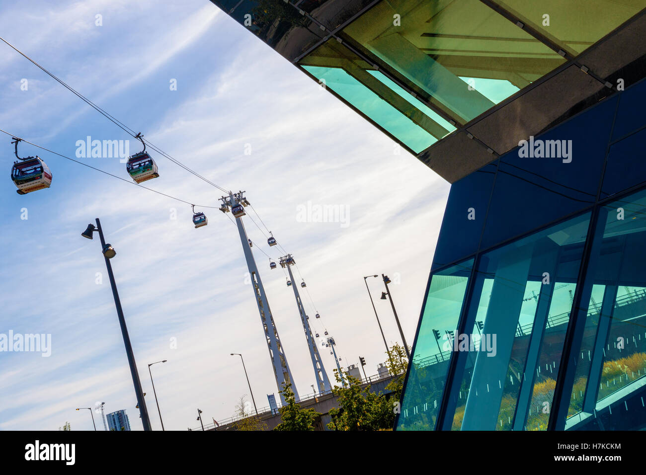 London, UK - August 26, 2016 - The Emirate Air Line or Thames Cable Car at sunset Stock Photo