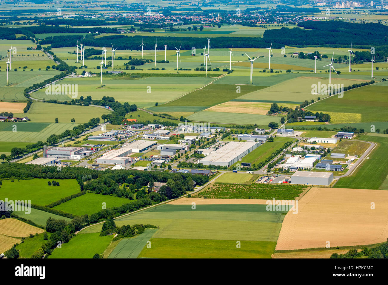 Aerial view, industrial area Belecke Walter Rathenau Ring, Belecke, Warstein, Sauerland, North Rhine-Westphalia, Germany Stock Photo