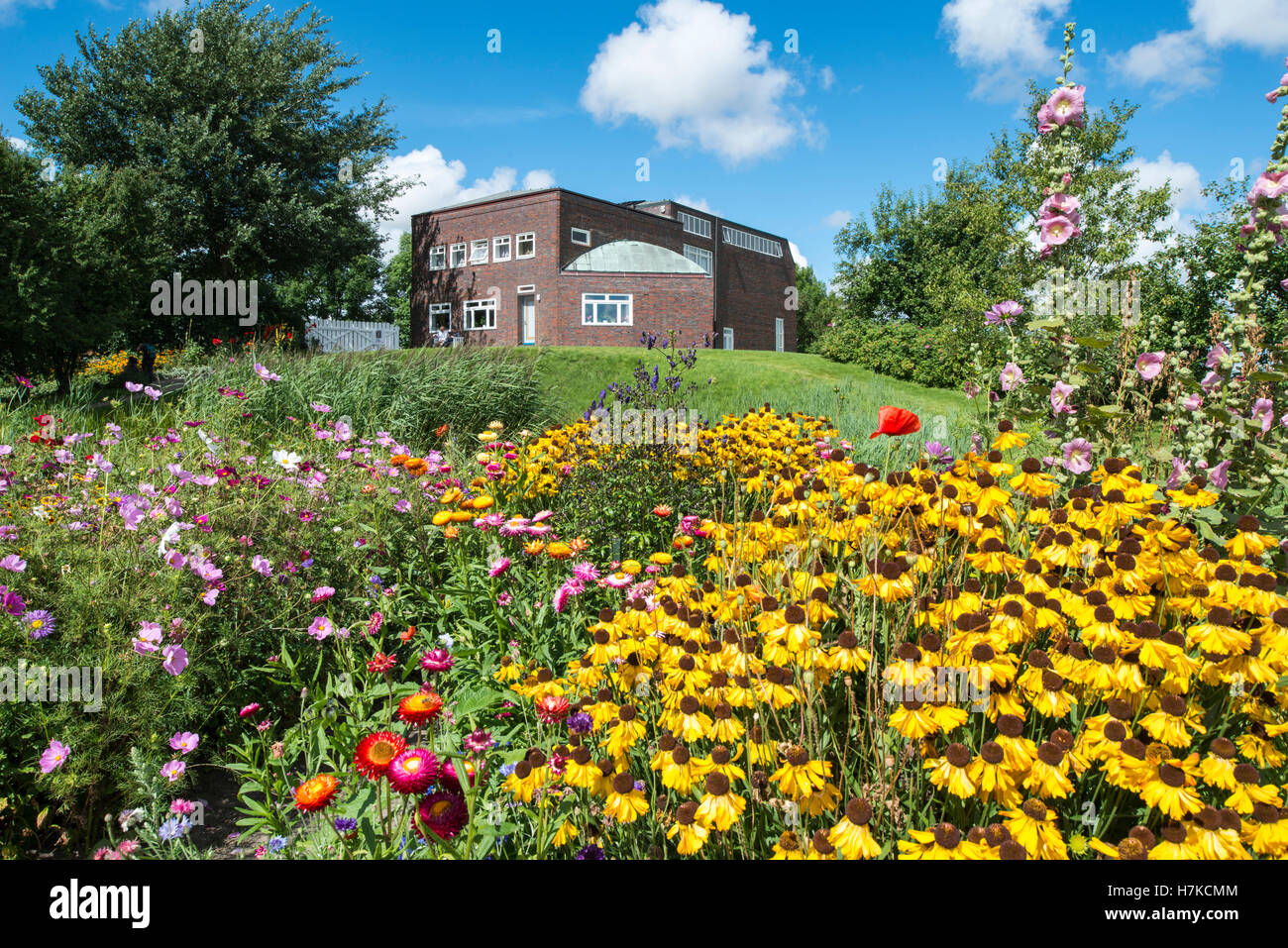 Flower garden outside of Nolde Museum, Neukirchen, Schleswig-Holstein Stock Photo