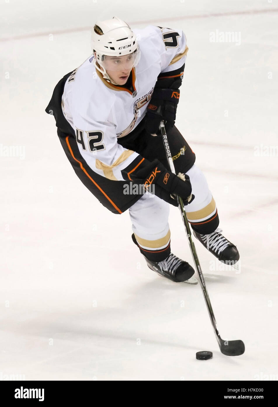 January 21, 2010; San Jose, CA, USA; Anaheim Ducks right wing Dan Sexton (42) during the second period against the San Jose Sharks at HP Pavilion.  San Jose defeated Anaheim 3-1. Stock Photo