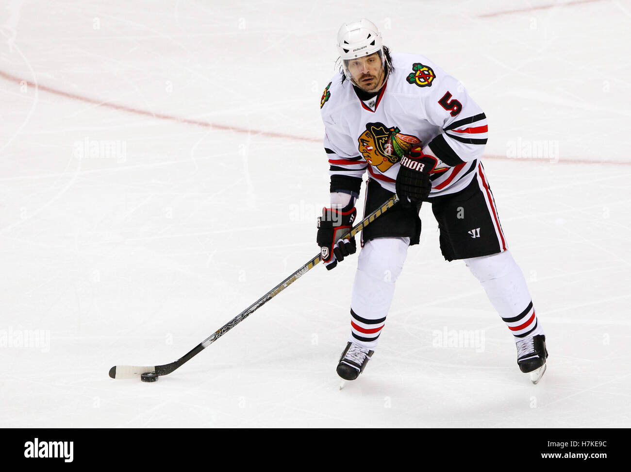 May 16, 2010; San Jose, CA, USA;  Chicago Blackhawks defenseman Brent Sopel (5) during the second period of game one of the western conference finals of the 2010 Stanley Cup Playoffs against the San Jose Sharks at HP Pavilion.  Chicago defeated San Jose 2-1. Stock Photo