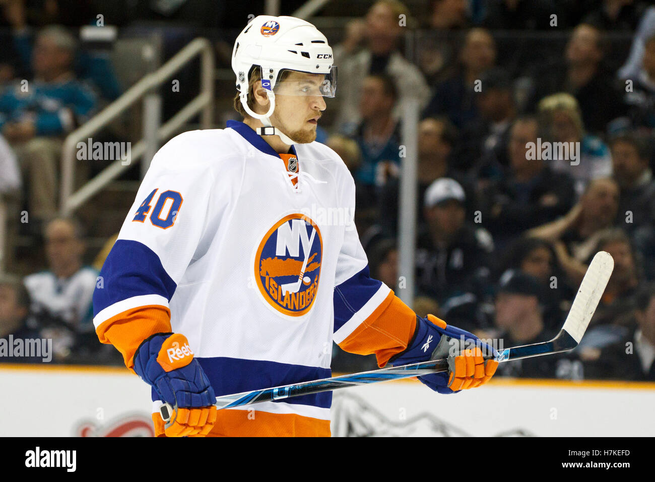 November 11, 2010; San Jose, CA, USA;  New York Islanders right wing Michael Grabner (40) before a face off against the San Jose Sharks during the first period at HP Pavilion. Stock Photo