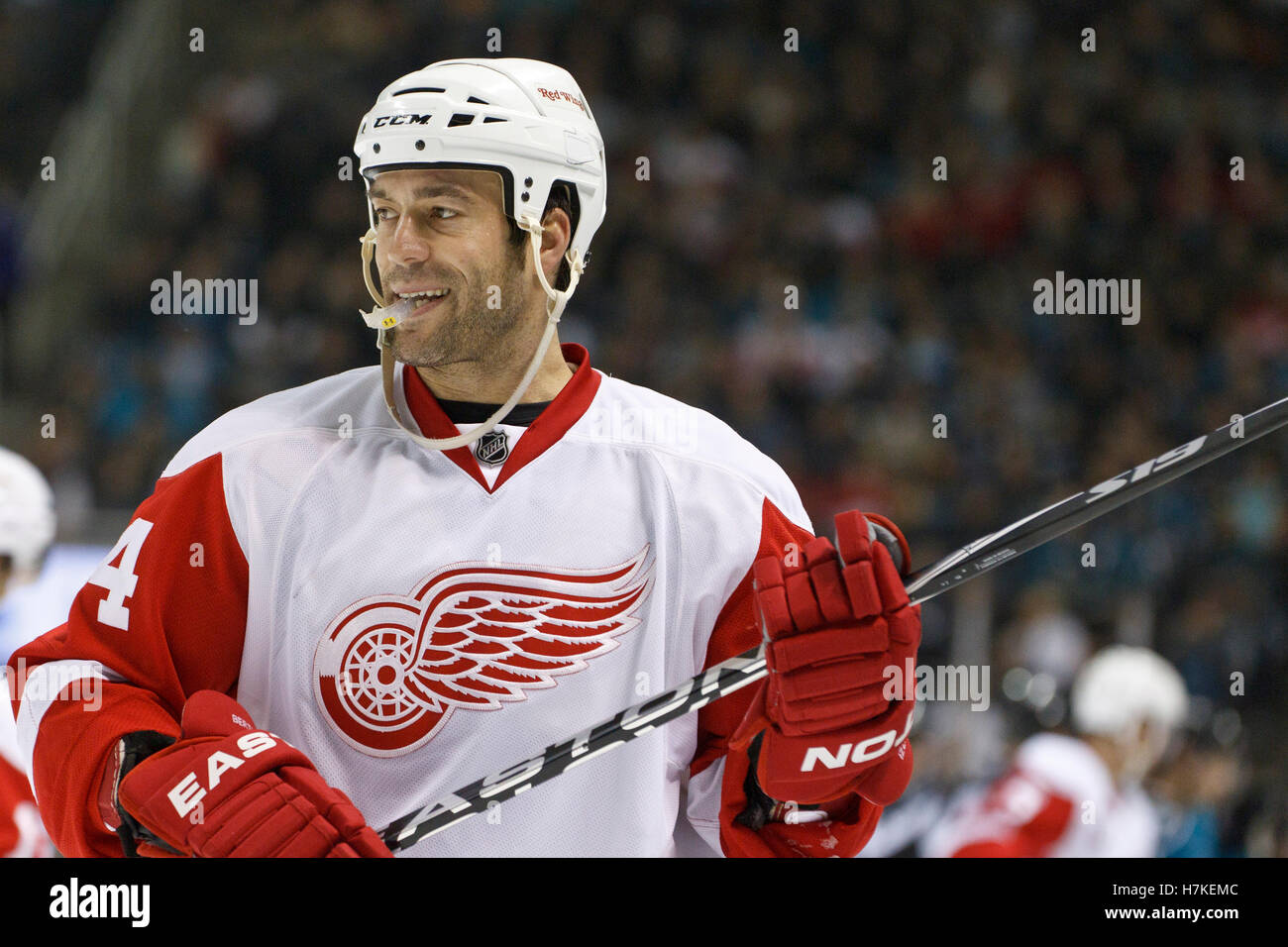 April 29, 2010; San Jose, CA, USA; Detroit Red Wings right wing Todd  Bertuzzi (44) against the San Jose Sharks during the second period of game  one of the western conference semifinals
