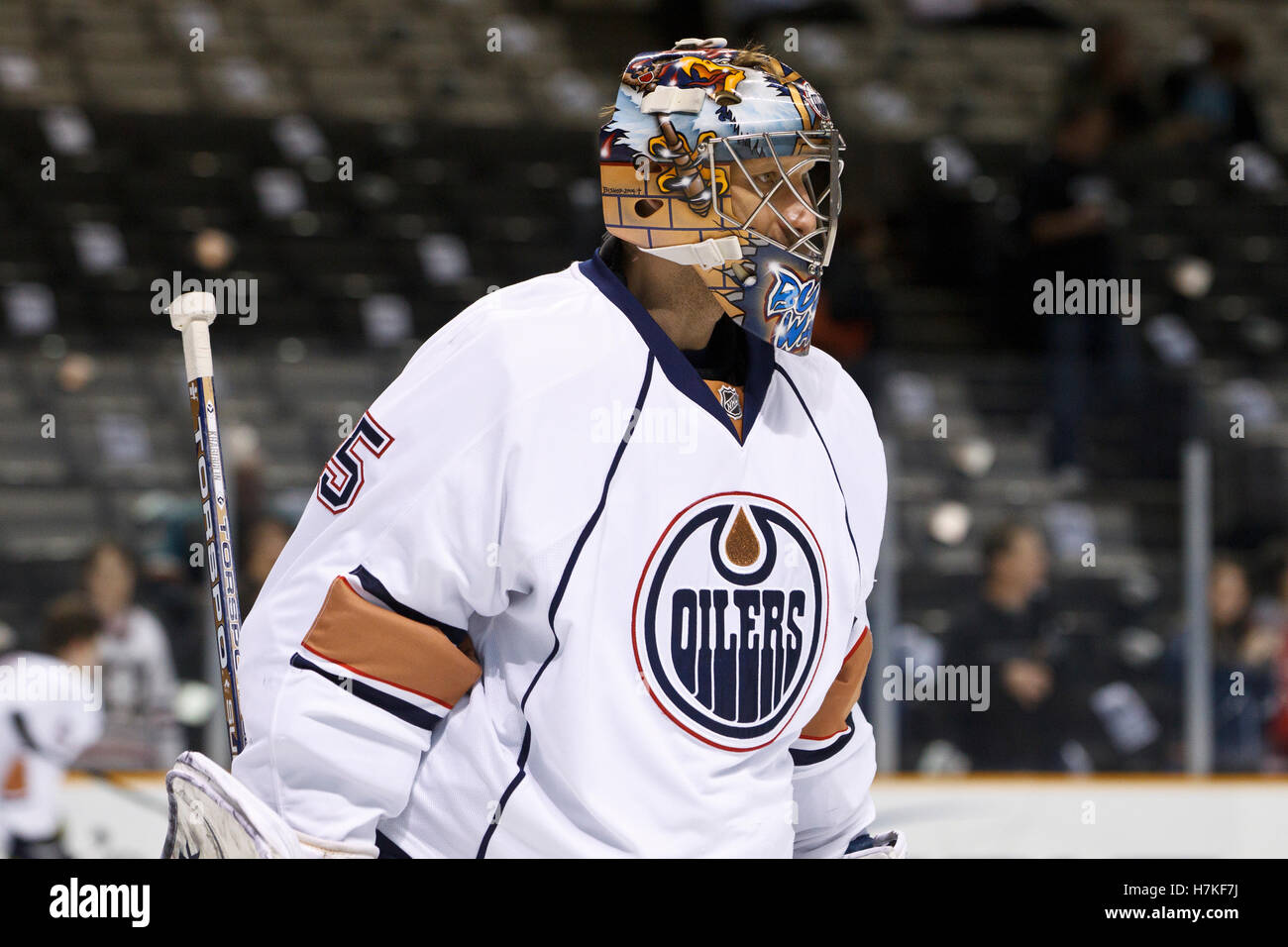 January 13, 2011; San Jose, CA, USA; Edmonton Oilers goalie Nikolai ...