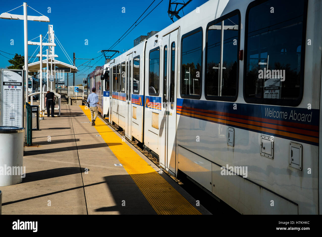 Denver area Regional Transportation District RTD light rail train at Yale station Stock Photo