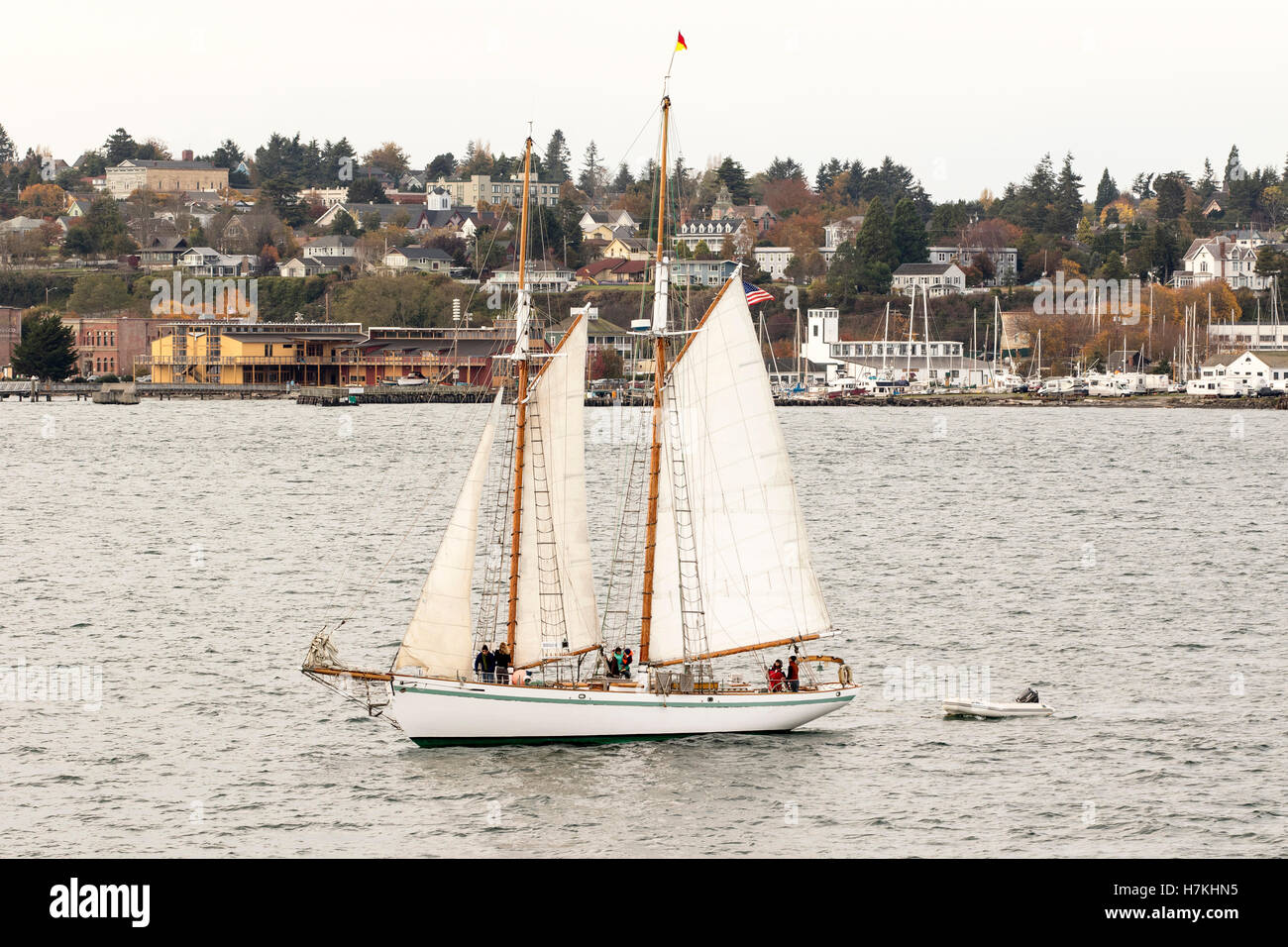 Port Townsend sailing boat, sailboat wooden schooner yacht , Puget Sound, Washington with Northwest Maritime Center. Stock Photo