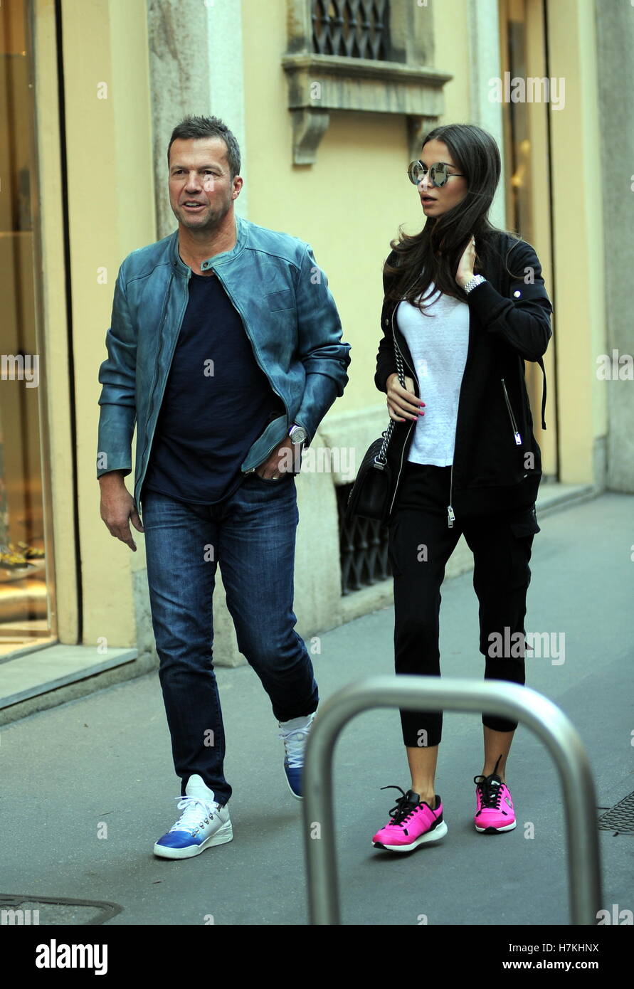 Lothar Matthaus and his wife Anastasia Klimko seen shopping and having lunch in Via Montenapoleone  Featuring: Lothar Matthaus, Anastasia Klimko, Lothar Matthäus Where: Milan, Italy When: 05 Oct 2016 Credit: IPA/WENN.com  **Only available for publication Stock Photo