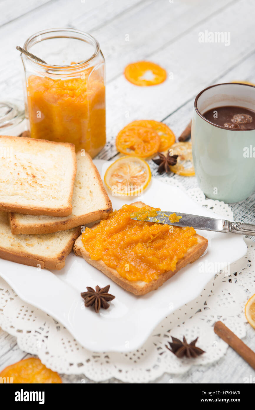 toast bread with jam on vintage wooden table Stock Photo Alamy