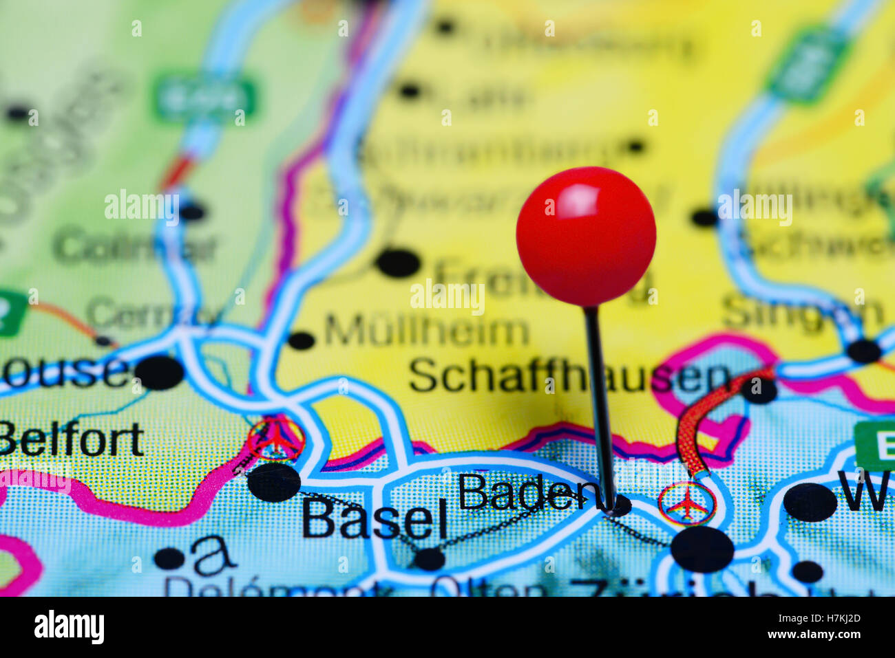 Baden pinned on a map of Switzerland Stock Photo - Alamy