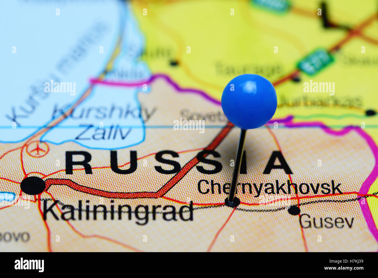 Chernyakhovsk pinned on a map of Russia Stock Photo - Alamy