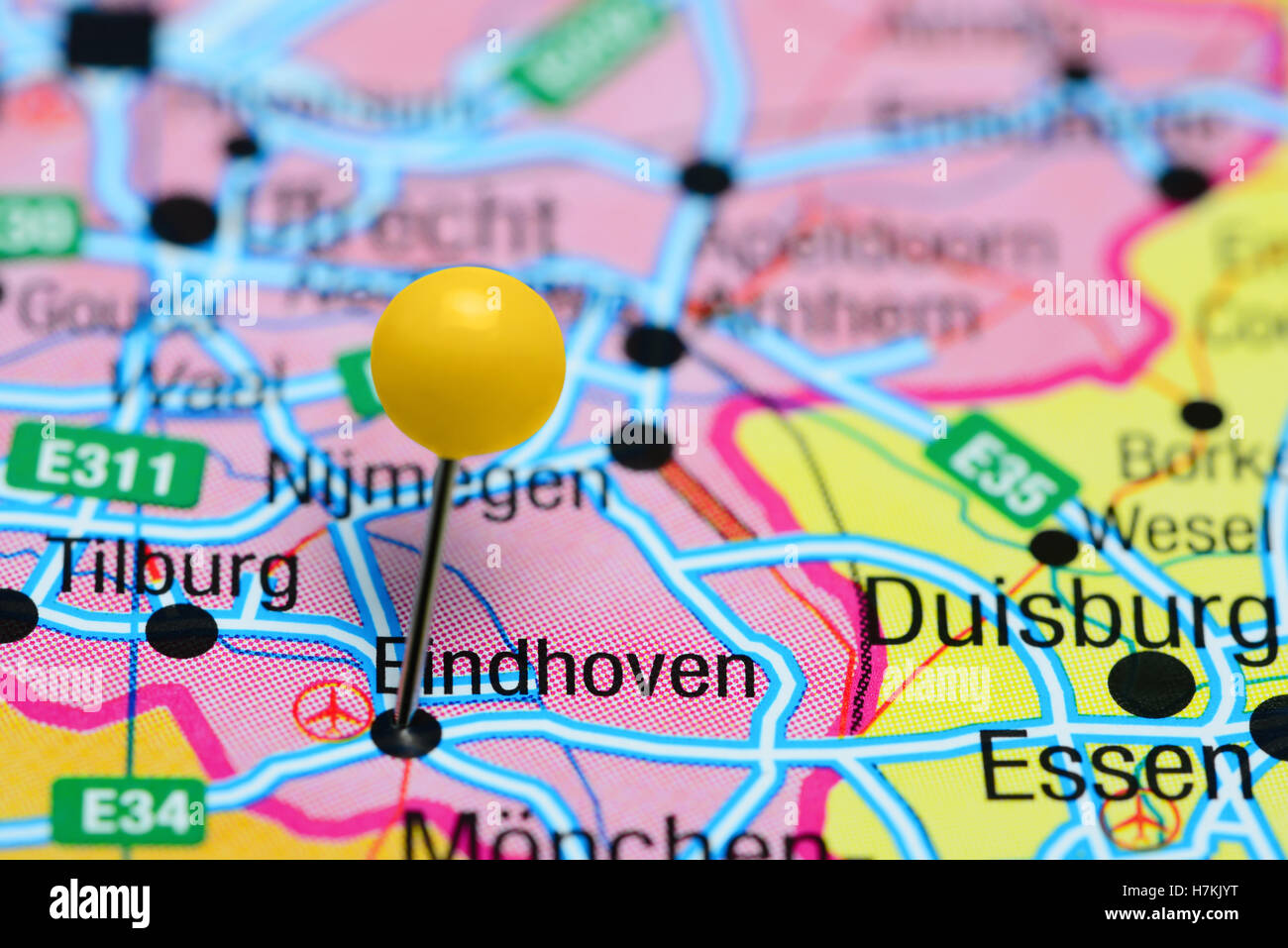 Eindhoven pinned on a map of Netherlands Stock Photo