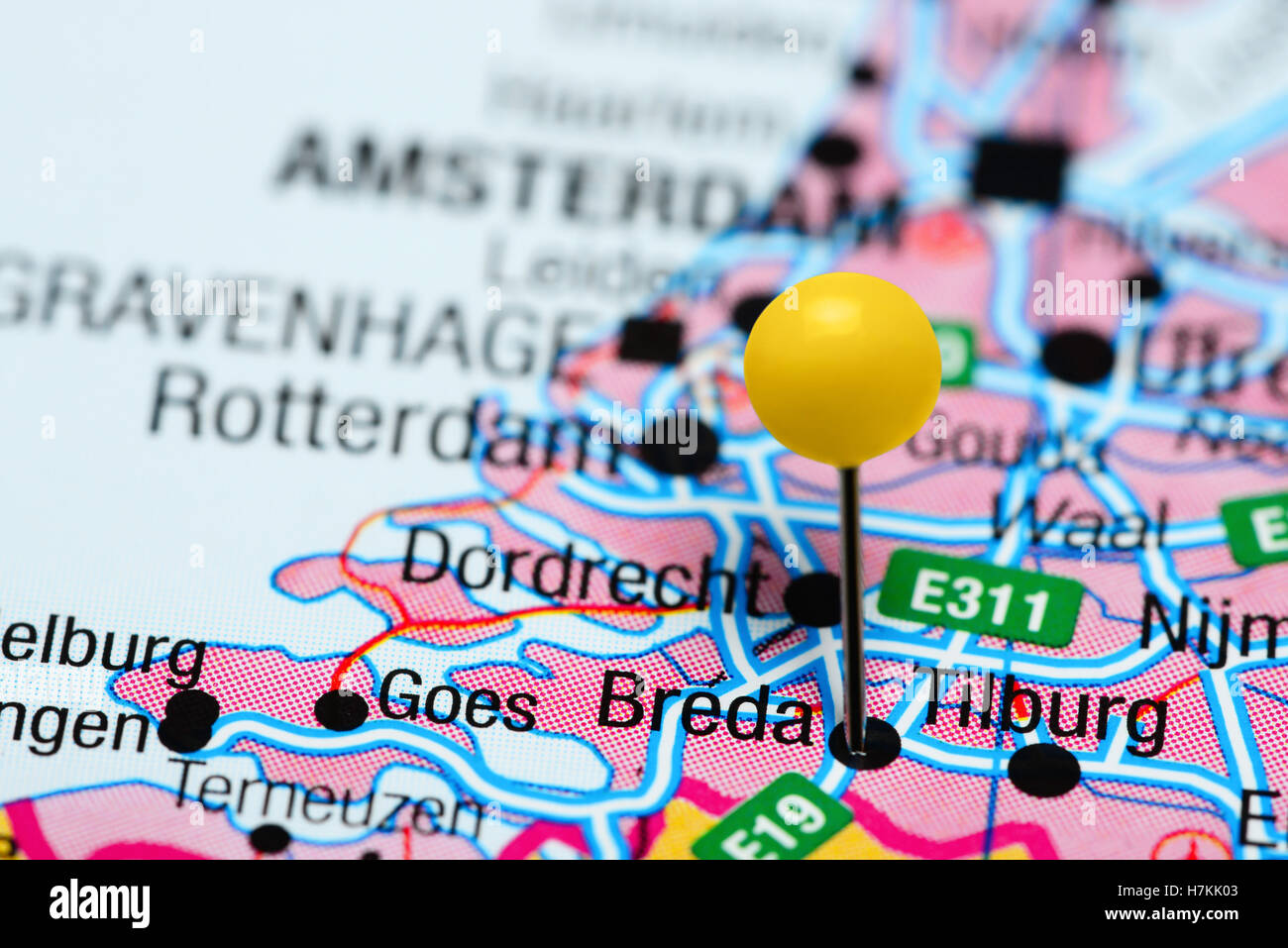 Breda pinned on a map of Netherlands Stock Photo Alamy