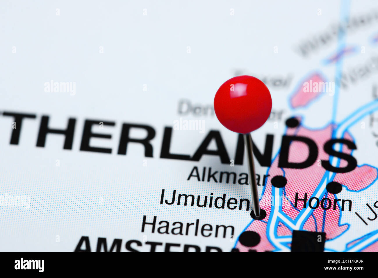 Ijmuiden pinned on a map of Netherlands Stock Photo