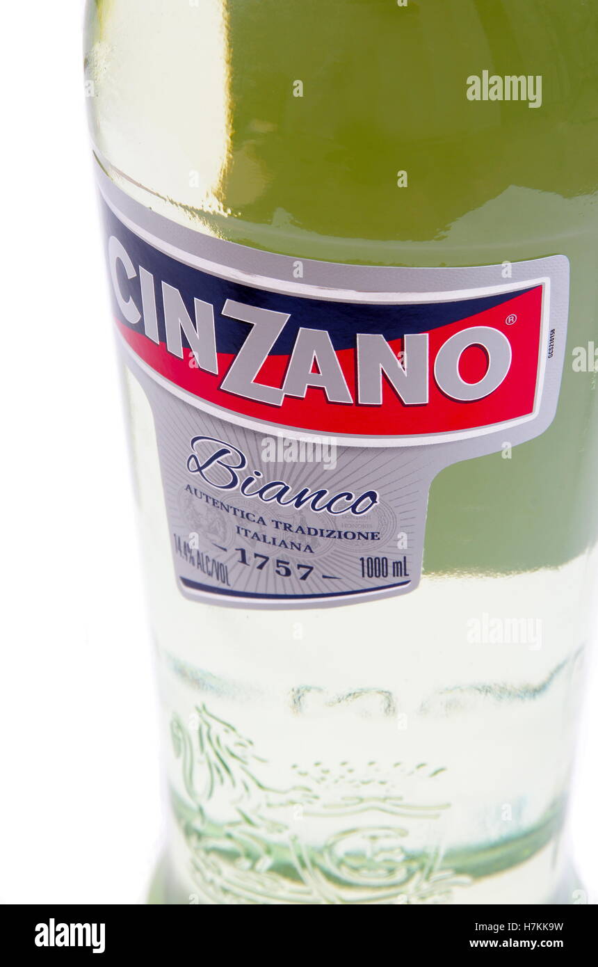Melbourne,AustraliaMarch 8,2015 Cinzano bottle on white. Cinzano