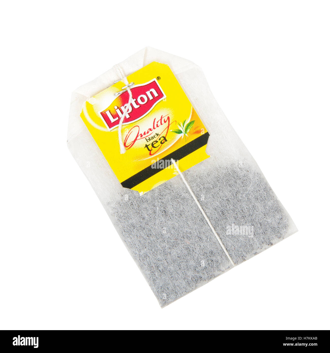 Melbourne,Australia-May 10,2015: Lipton tea bag on white. Lipton is a world famous brand of tea Stock Photo