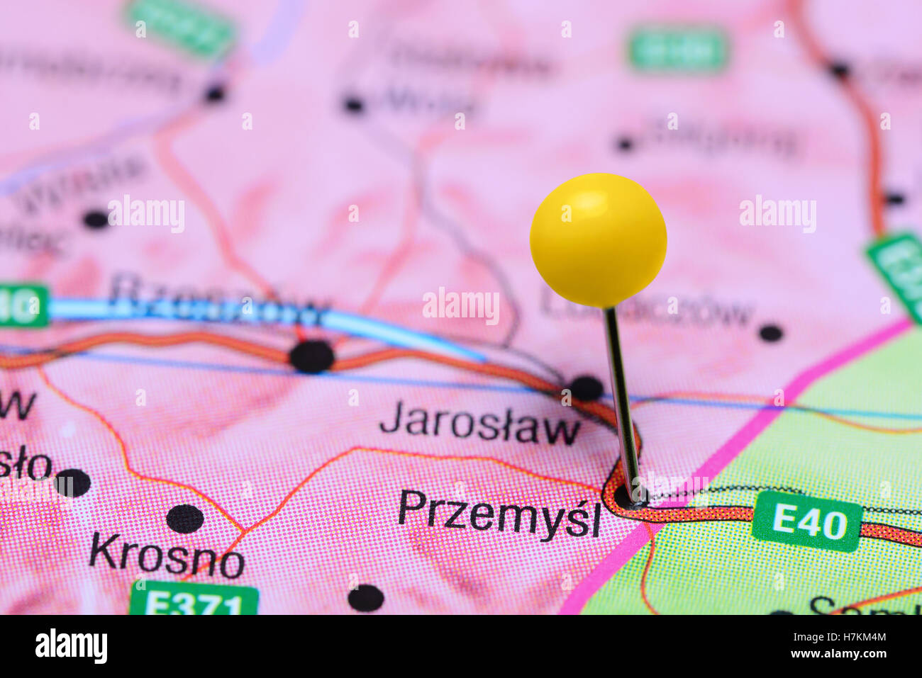 Przemysl pinned on a map of Poland Stock Photo