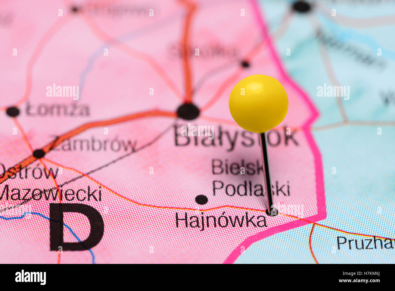 Hajnowka pinned on a map of Poland Stock Photo