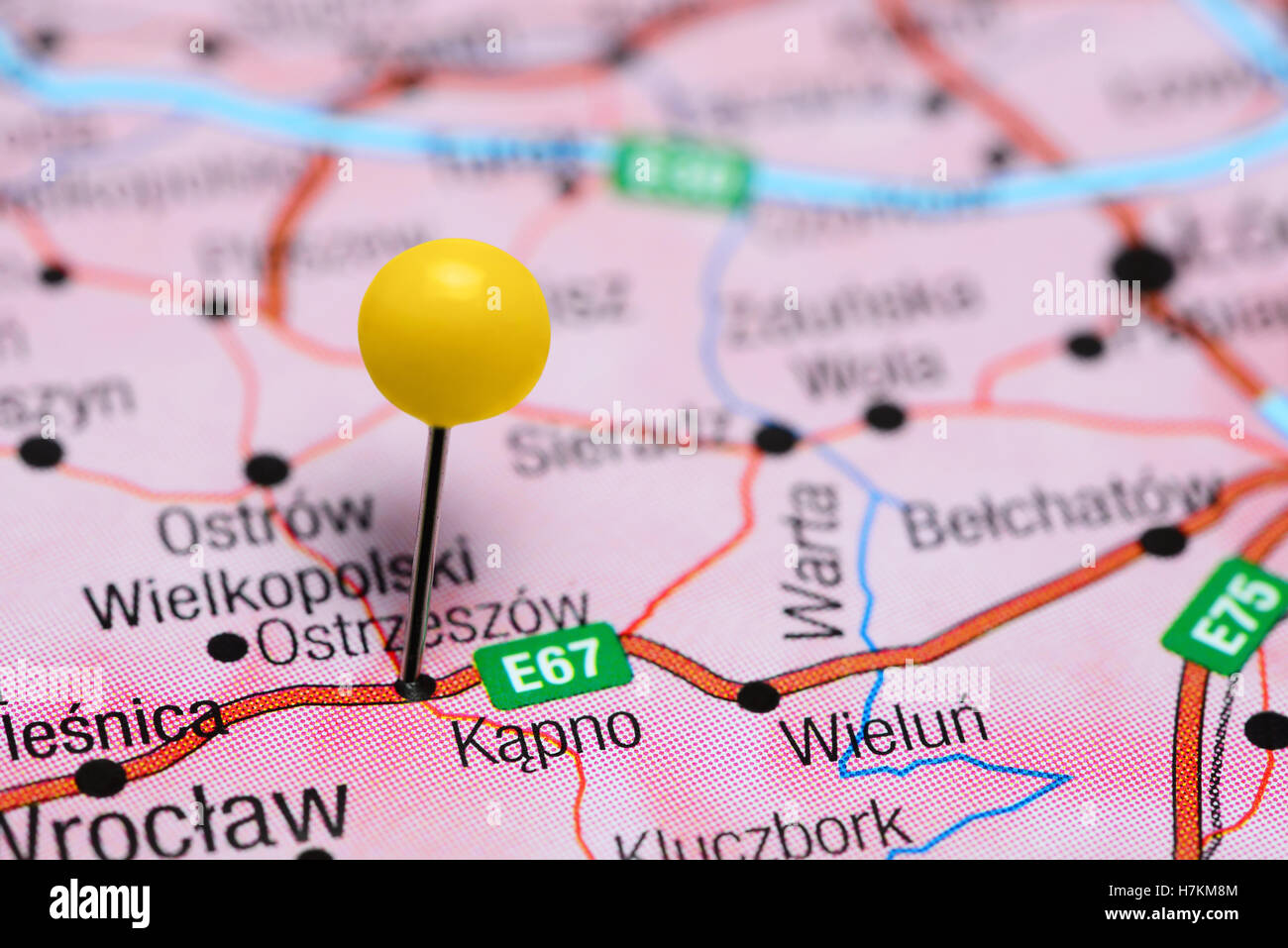 Kepno pinned on a map of Poland Stock Photo