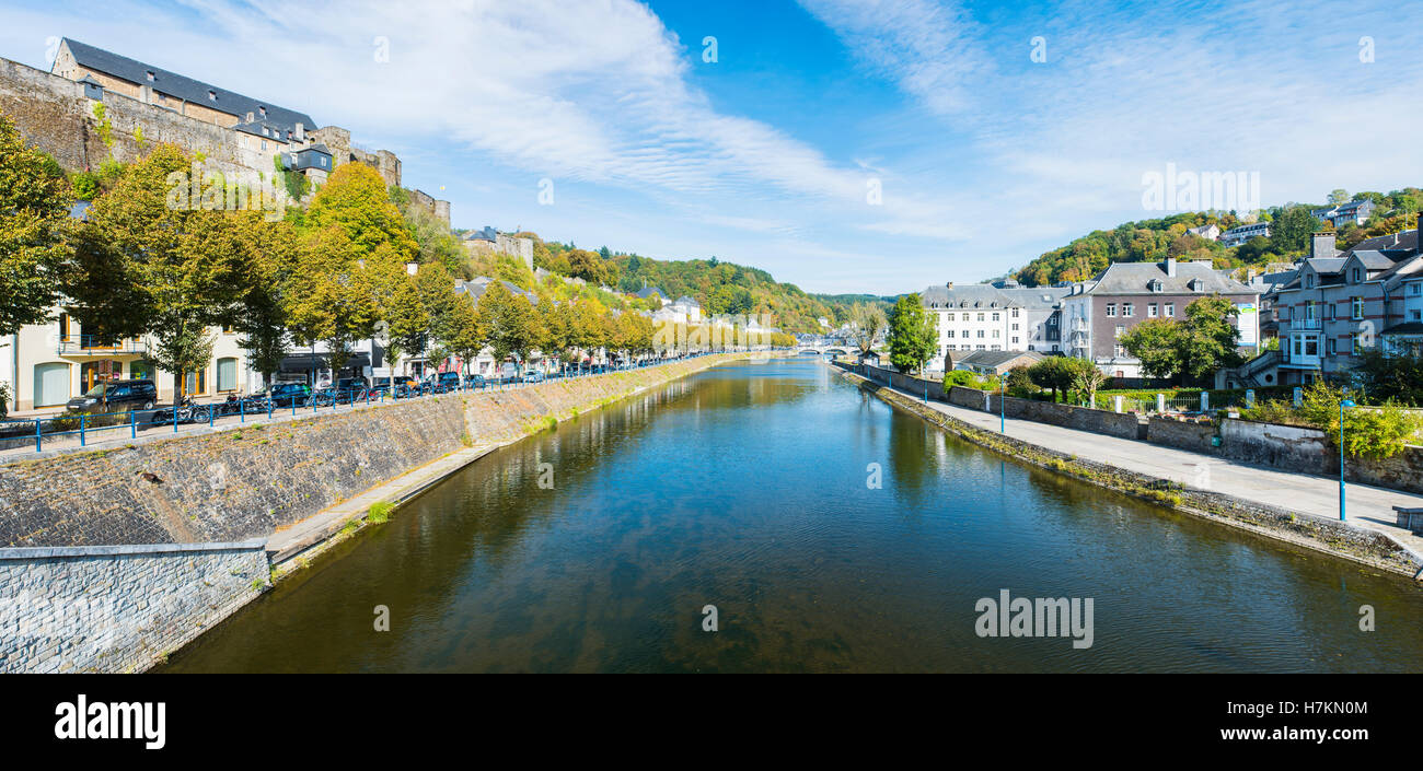 Panorama of the town of Bouillon on the Semois River in Walloon Region and Luxembourg Province in south east Belgium Stock Photo