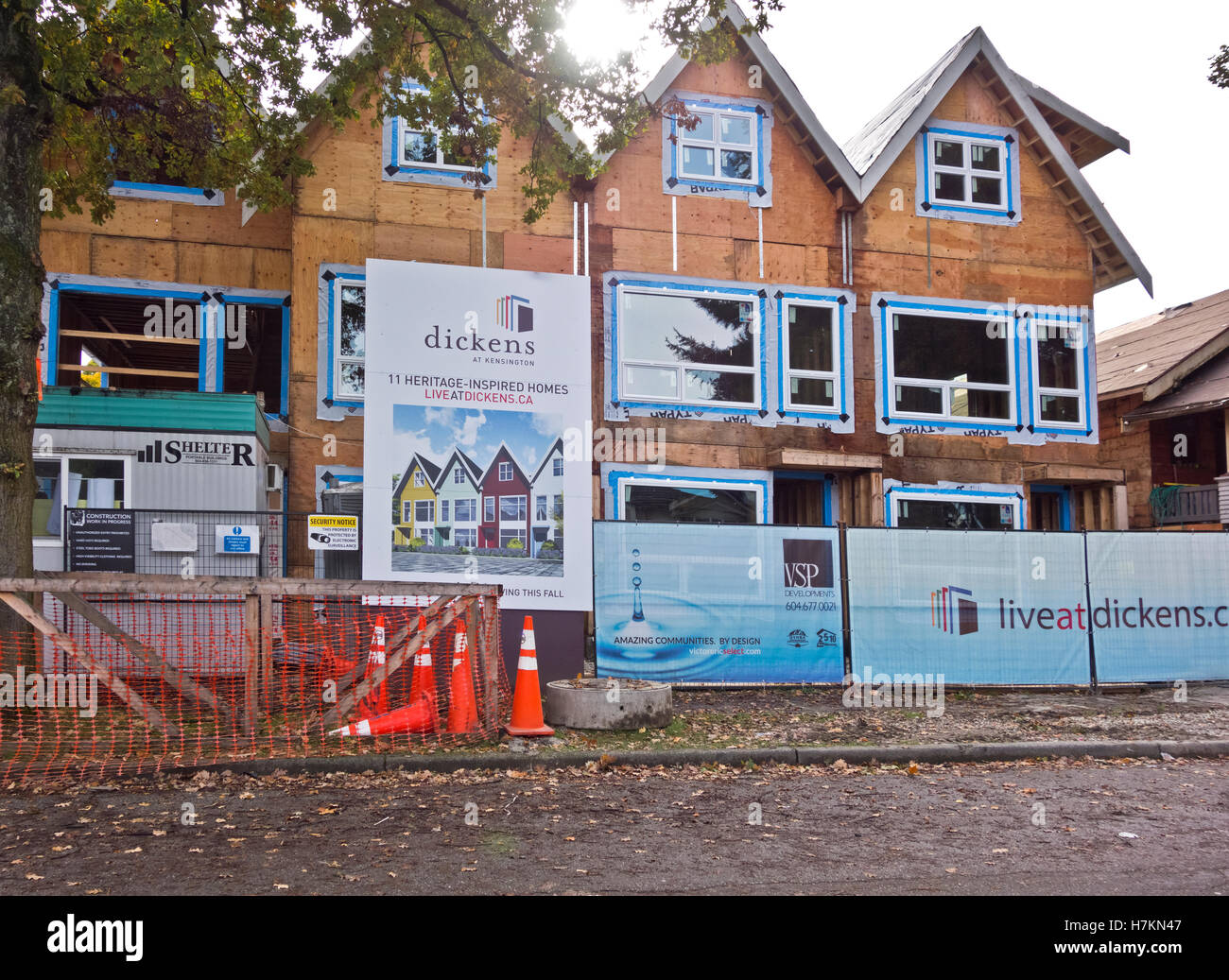 New townhouse housing development under construction on Vancouver's East Side. Stock Photo