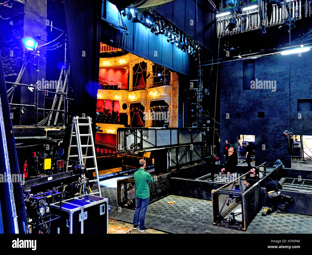 Newcastle Theatre Royal backstage setting up the scenery Stock Photo