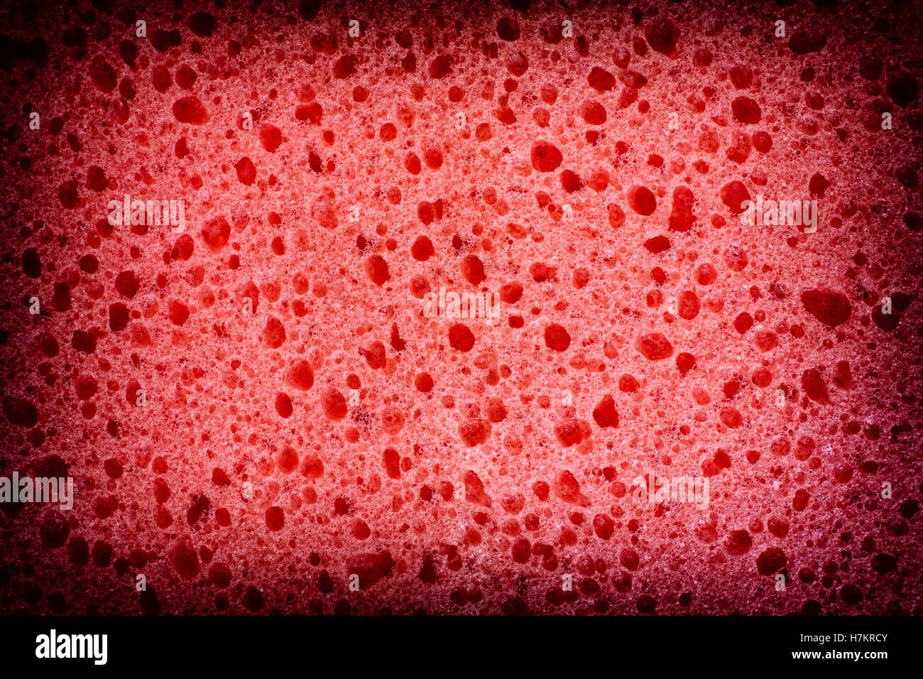 Red sponge texture background. Close up. Stock Photo