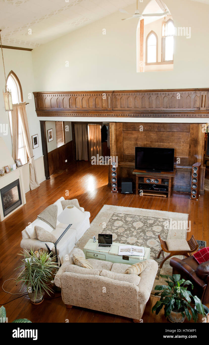 Open concept great room in converted church Stock Photo